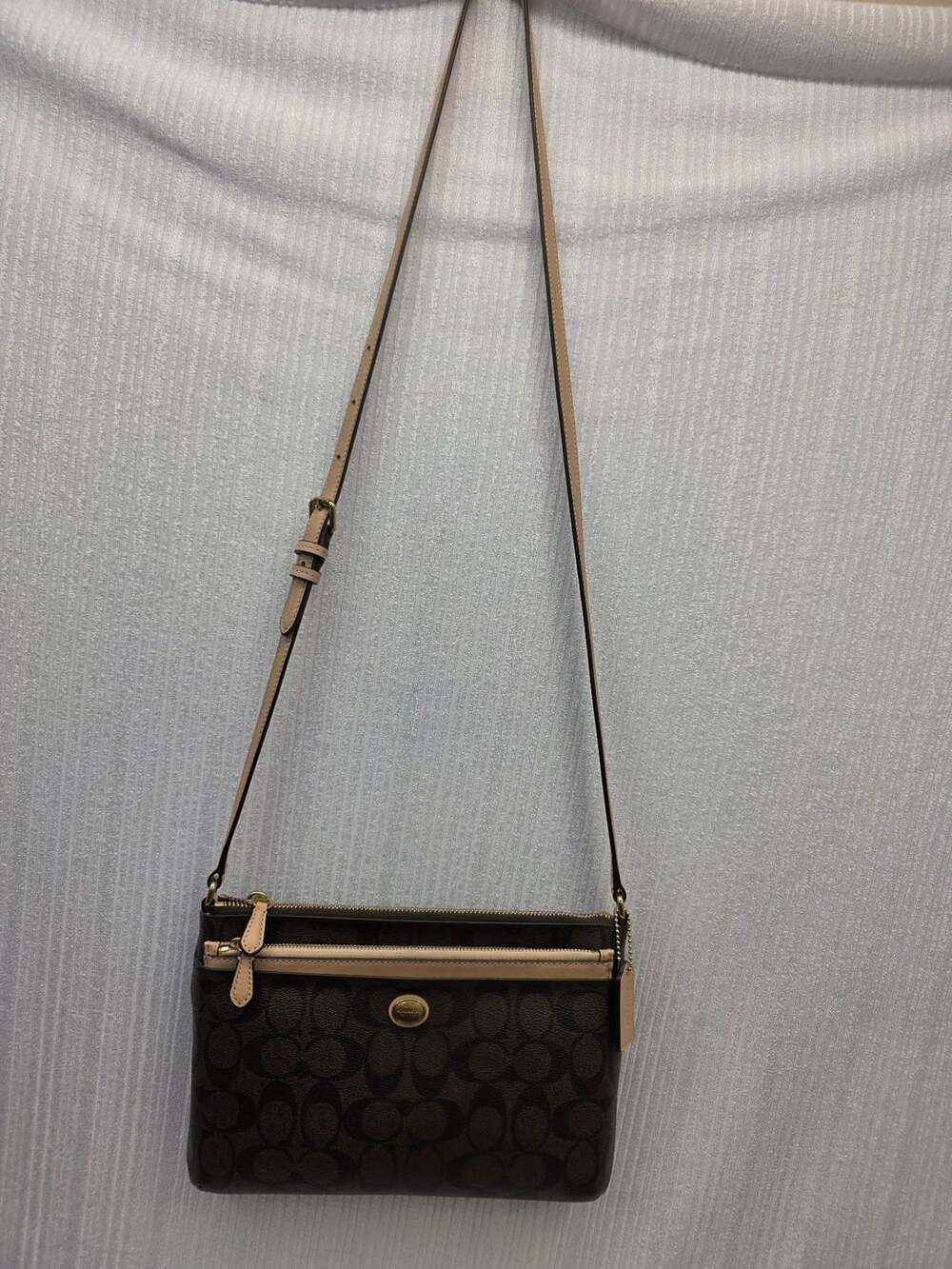 Coach Slim Crossbody In Signature Canvas With Detachable Pouch Brown/Tan